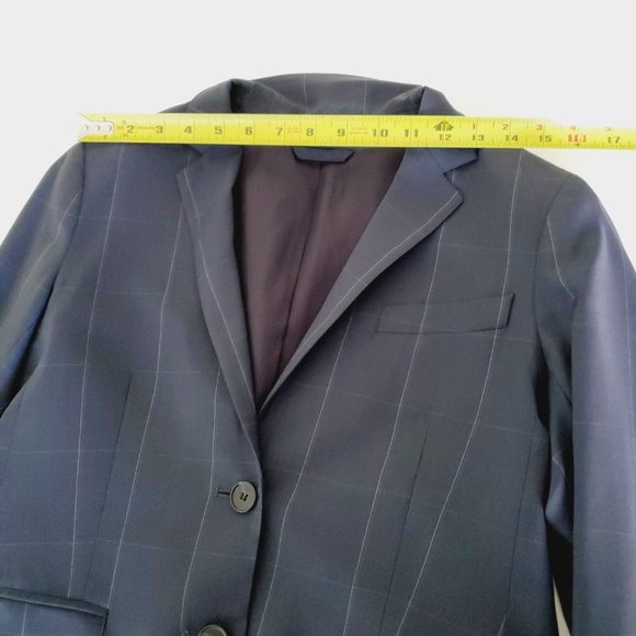 Theory Blazer Wool Check Work Career Preppy Sophisticated Academia Navy 8 - Picture 7 of 11